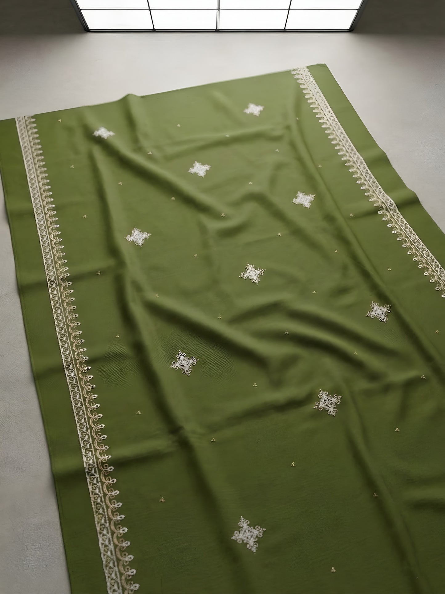 Olive Whisper | 3 Piece - Embroidered Premium Lawn Suit