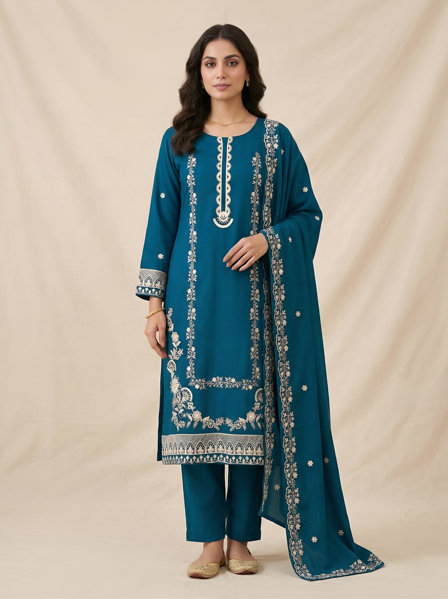 Mystic Teal | 3 Piece - Embroidered Premium Lawn Suit