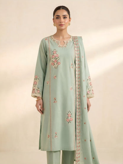 Mint Blossom | 3 Piece - Embroidered Premium Lawn Suit