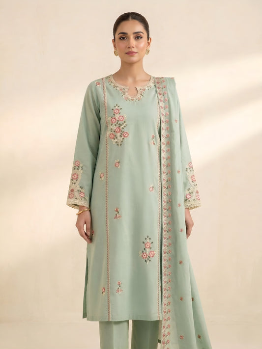 Mint Blossom | 3 Piece - Embroidered Premium Breezé Lawn Cotton Suit