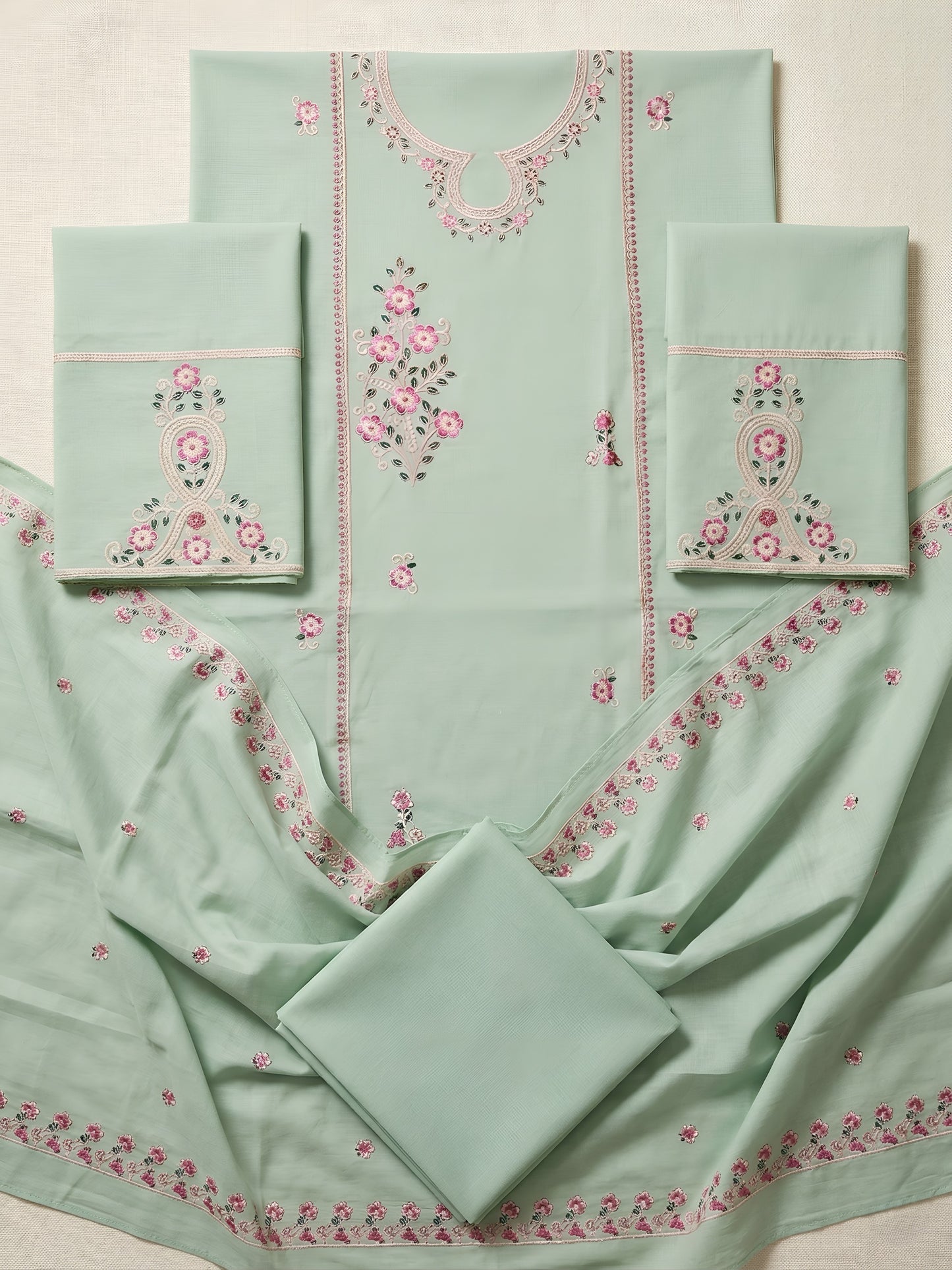 Mint Blossom | 3 Piece - Embroidered Premium Lawn Suit