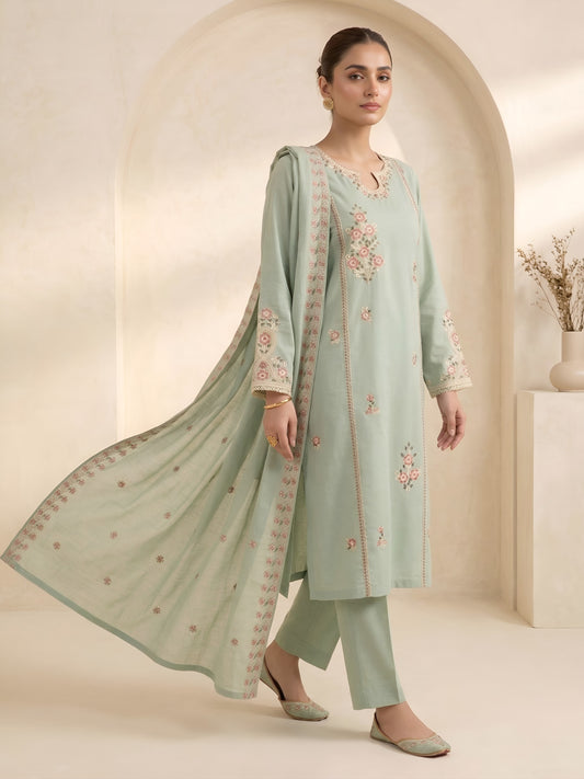 Mint Blossom | 3 Piece - Embroidered Premium Breezé Lawn Cotton Suit