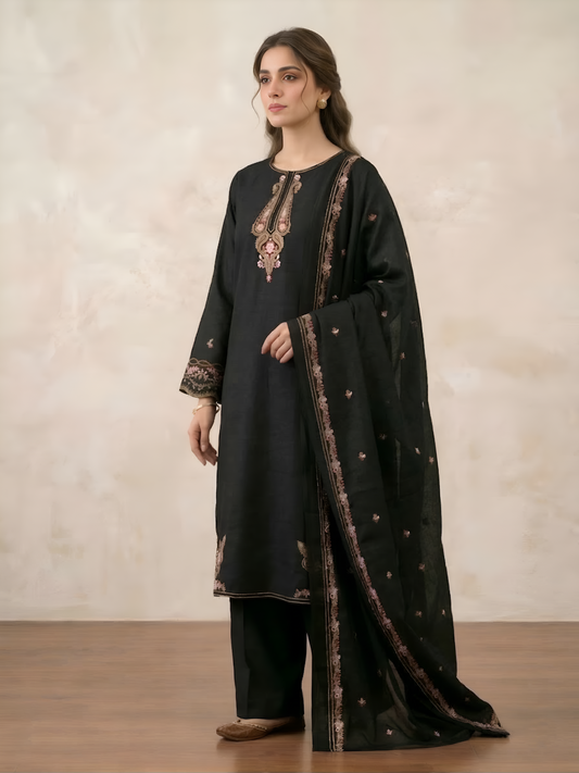 Noir Bloom | 3 Piece - Embroidered Premium Breezé Lawn Cotton Suit
