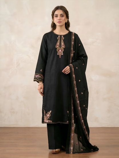 Noir Bloom | 3 Piece - Embroidered Premium Lawn Suit