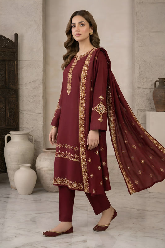 Garnet Rose | 3 Piece - Embroidered Premium Breezé Lawn Cotton Suit