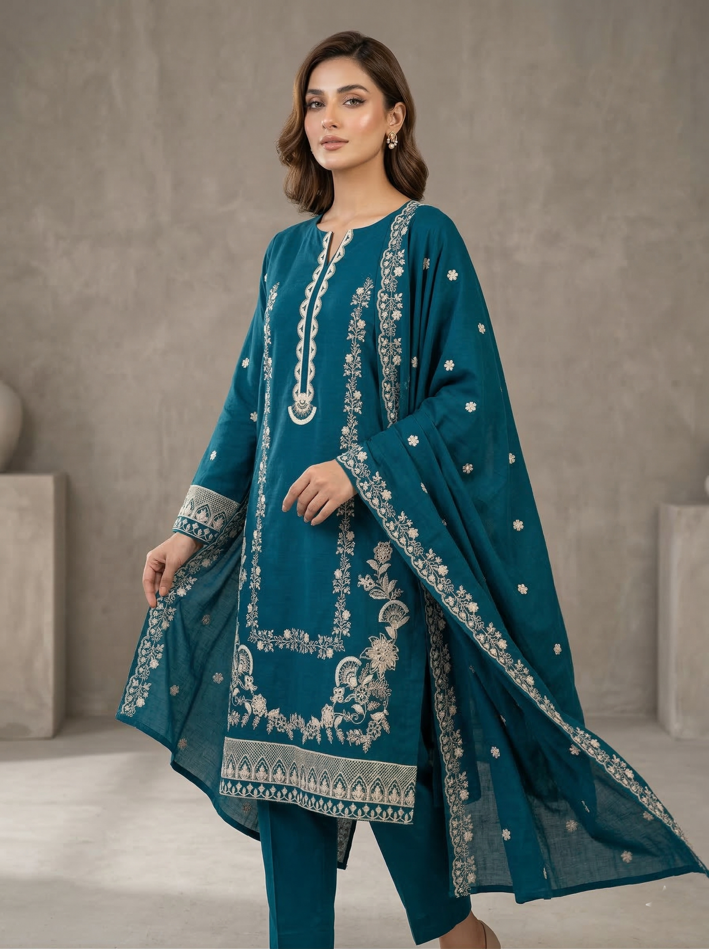 Mystic Teal | 3 Piece - Embroidered Premium Lawn Suit