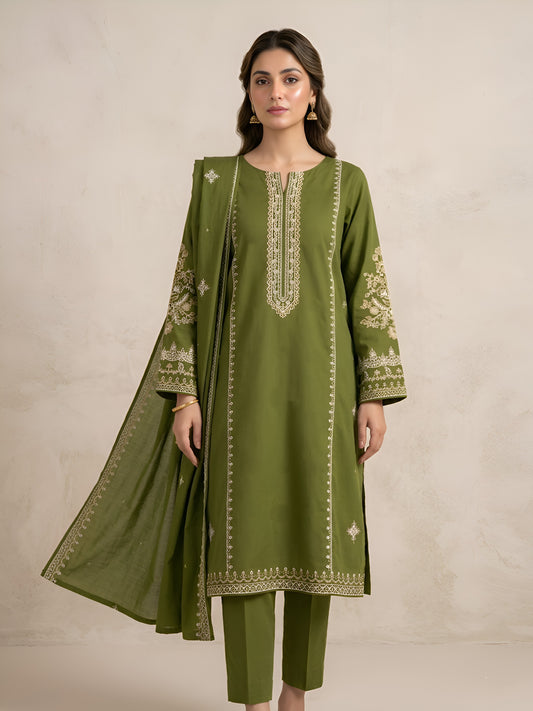 Olive Whisper | 3 Piece - Embroidered Premium Breezé Lawn Cotton Suit
